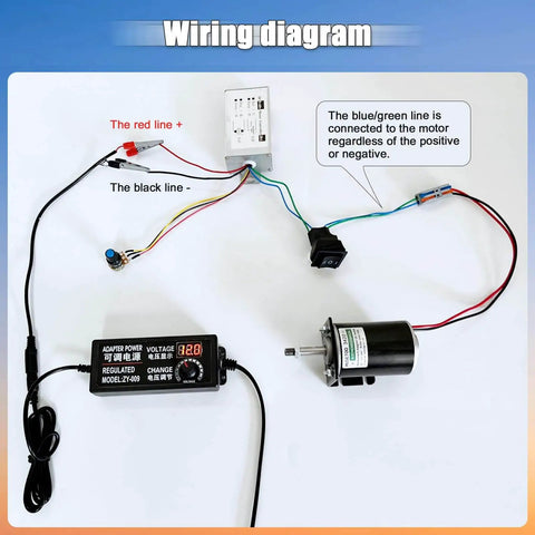 Wiring diagram of DC Motor Speed Controller With Pulse Width Modulation PWM For 12V 24V 36V 48V 60V Systems with connections.