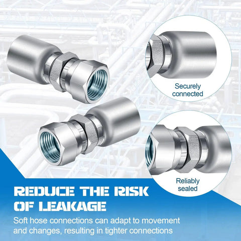 Close-up of 12 Piece Hydraulic Hose Fittings Set Three Eighths Inch To Three Eighths Inch JIC 37 Degree Female Swivel Crimp End Fittings.