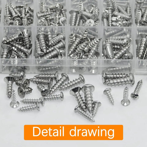 435Pcs 304 Stainless Steel Self Tapping Screws Assortment Set With M3 M4 M5 M6 Flat Head And Round Head Phillips Drive Wood Screws