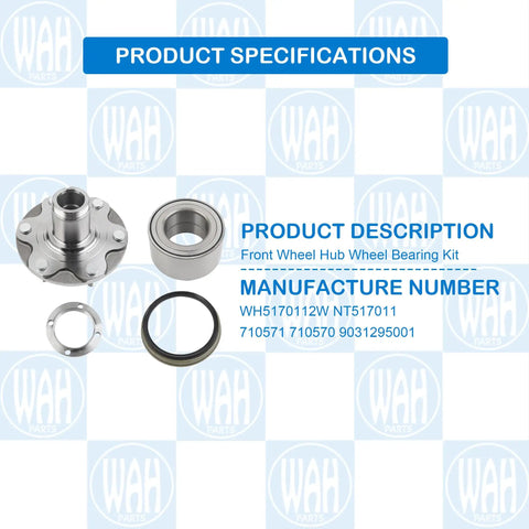 Front Wheel Hub Bearing Kit For Toyota 4Runner 1996-2001 2WD, Sequoia 2001-2007 2WD, Tundra 2000-2006 2WD, Tacoma 1999-2004 2WD Without ABS