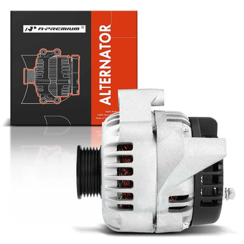 Beefed Up 105 Amp 12V Alternator For 4.3L GM V6 SUVs And Trucks 1998 To 2000 Blazer S10 Jimmy Sonoma Astro Isuzu Hombre Bravada Safari Oldsmobile Fits 1998 2000 Chevy GMC Family Vehicles Clockwise 6 Groove Pulley, side view