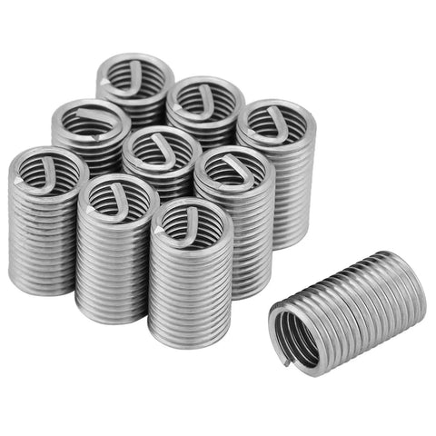 10 Pcs M8x1.25 Helicoil Thread Repair Kit in 304 stainless steel, shown as coiled wire sleeve inserts for automotive or machinery repair.