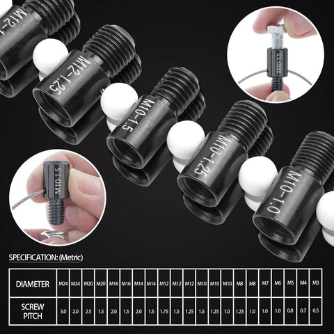 Nut And Bolt Thread Checker With 44 Male And Female Gauges For Quick Nut And Bolt Size Checks In Inch And Metric Featuring 23 Inch And 21 Metric Gauges For Fast Verifications Pro Grade Tool showing metric gauges and specifications.