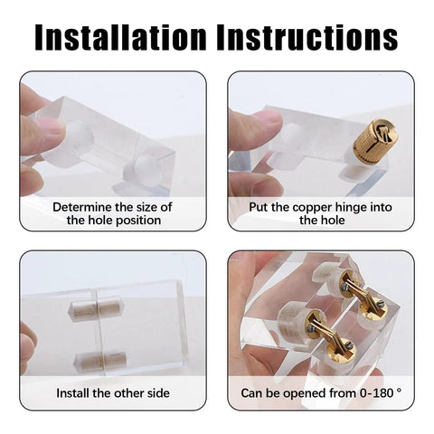 Installation instructions for 10Pcs Brass Hidden Barrel Hinges For Jewelry Boxes And Small Cabinets, 180 Degree Opening.