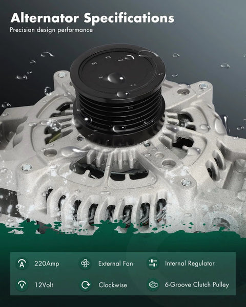 Alternator For Jeep Grand Cherokee 3.0L 2014 2018 High Output 220Amp 12V With Six Grooved Pulley CW Rotation Internal Regulator