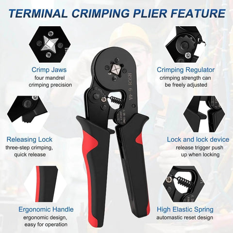 Premium Ferrule Crimping Tool Kit With 1800 Wire End Terminals For AWG 23 to 7 0.25 to 10mm2, Self Adjusting Ratchet Pliers