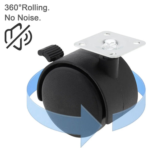 Close-up of 2 Inch Caster Wheels With Brakes, Swivel Nylon Plate, for rolling carts and furniture, showcasing 360° swivel design.