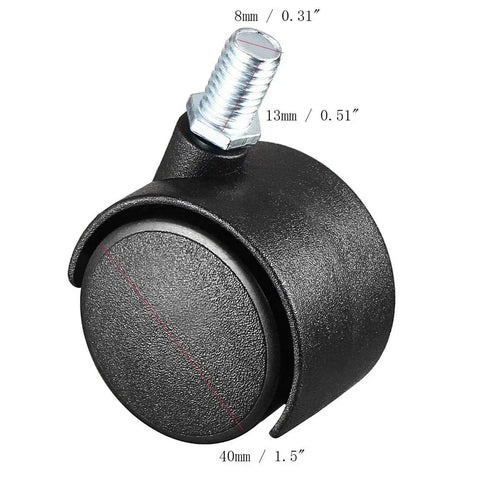 1.5 Inch Swivel Caster Wheels With Threaded Stem M8 X 13mm Nylon Wheel 360 Degree Rotation 40mm Diameter 100lb Load Capacity Pack of 4