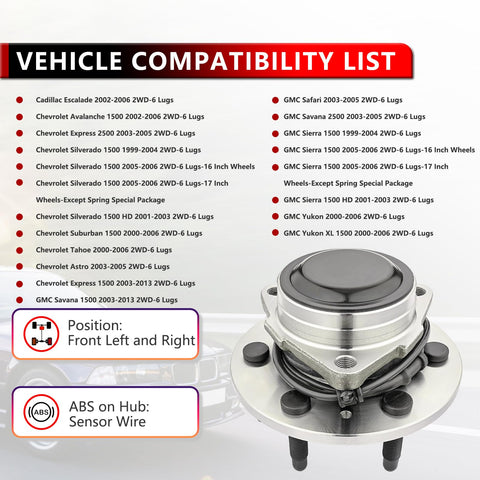 Beefy Pair Front Wheel Hub Bearing For Chevy Tahoe Silverado 1500 Suburban 1500 Avalanche 1500 Express 1500 GMC Yukon XL 1500