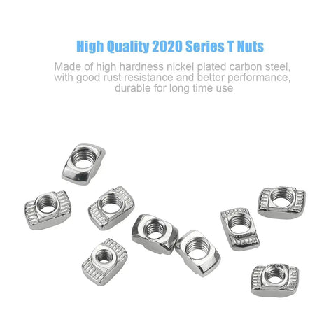 Hammer Head T Slot Nut Kit For Aluminum Profiles, 180 Piece 2020 Series M3 M4 M5 Drop In Fasteners, carbon steel nuts