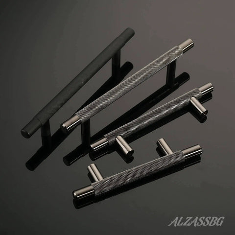 10 Pack Black Nickel Cabinet Pulls With 3 Inch Hole Centers T Bar Knurled Handles For Cabinets AL3015AS displayed on a black surface