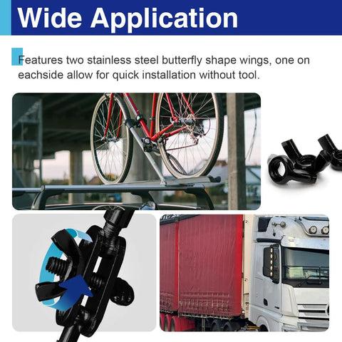 50 Piece M6 M8 M10 Wing Nuts Assortment Kit - Zinc Plated Black Finish - Butterfly Fasteners shown on bicycle and truck