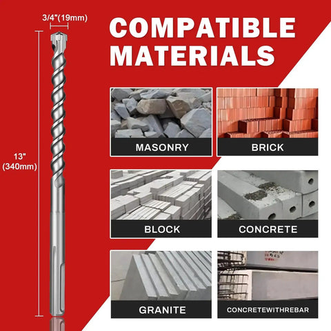 Extended Length SDS Max Cross Tip Drill Bit 0.75 Inch For Concrete Masonry Heat Treated Carbide Head 340mm Total Length