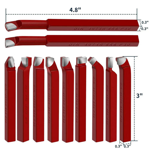 Eleven Piece Five Sixteenth Inch Carbide Tip Lathe Cutter Tool Set For Metal Turning Boring And Chamfering With DIN Spec Lathe Tools And Pro Grade Durable 45 Steel Holders