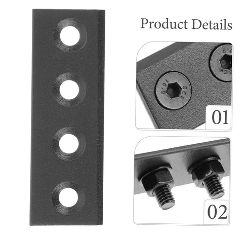 Close-up view of Sliding Barn Door Hardware Track Connector Kit for Easy No Fuss Installation with metal mending plates and bolts.
