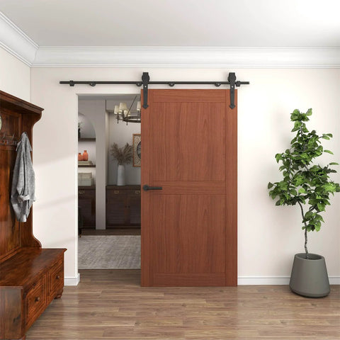 Six Foot Heavy Duty Sliding Door Track Kit With Floor Guide For Interior And Exterior Use Fits 30 To 32 Inch Wide Panels installed