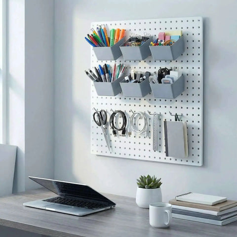 Pegboard Bins and Hooks Set Four Pack Open Front Small Parts Organizer for Screws Nails Nuts Bolts Tools with Two Inch Hooks