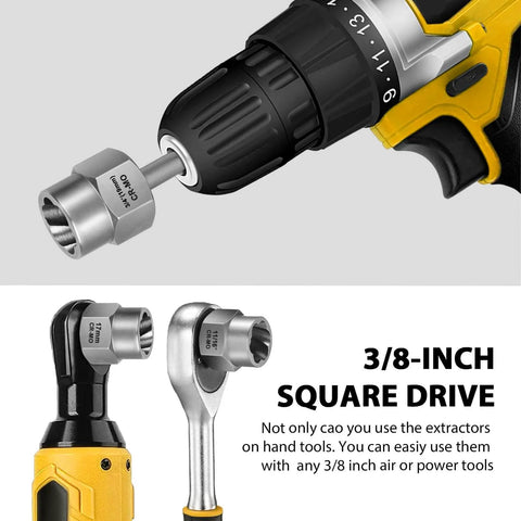 Beast Of A Impact Bolt And Nut Remover Set Thirteen Plus One Piece Kit With Three Eighths Inch Drive Extractor Sockets on power tool