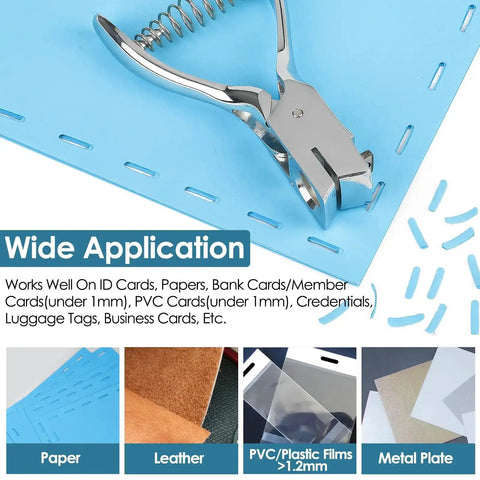 One Slot Badge Punch For ID Cards, Grab And Go Handy Metal Slot Puncher with 15mm by 3mm hole, rust-resistant chrome, wide application