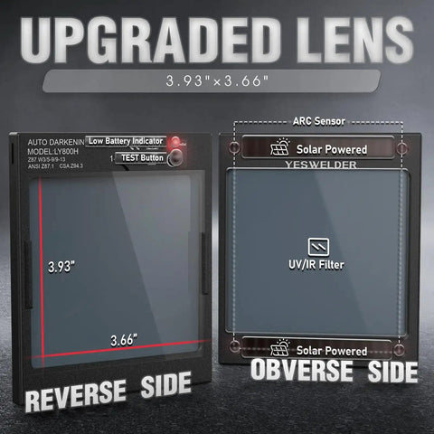 Reverse and obverse sides of lens for Large View Auto Darkening Welding Helmet With LED Light And Blue Light Blocking Shield