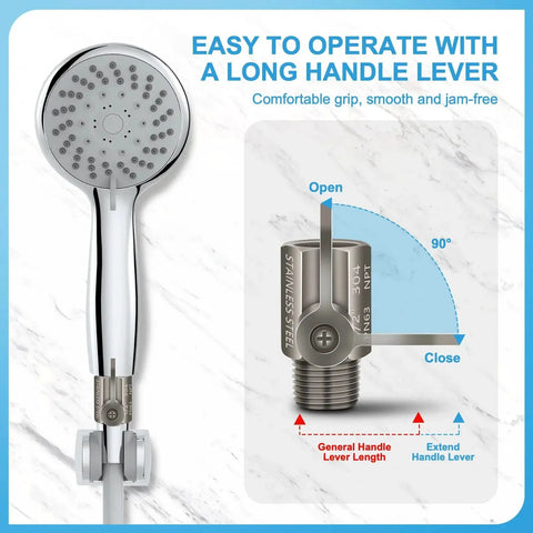 Shower Head Shut Off Valve With Handle Lever And One Half Inch NPT Thread 304 Stainless Steel Water Flow Control Regulator