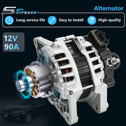 Alternator Generator Replacement For 2012 To 2017 Accent Veloster Rio 16L L4 Engine 37300 2B510 High Output 12V 90A