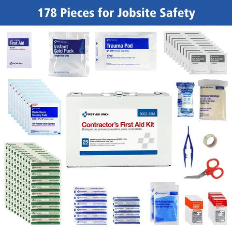 178-Piece Contractor First Aid Kit for Home Renovation and Job Sites 25-Person Capacity in white case with medical supplies