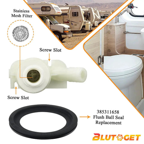 Upgraded RV Toilet Valve Kit With Flush Ball Seal 385311641 385311658 for Sealand and Dometic RV Toilets 300 310 311 320