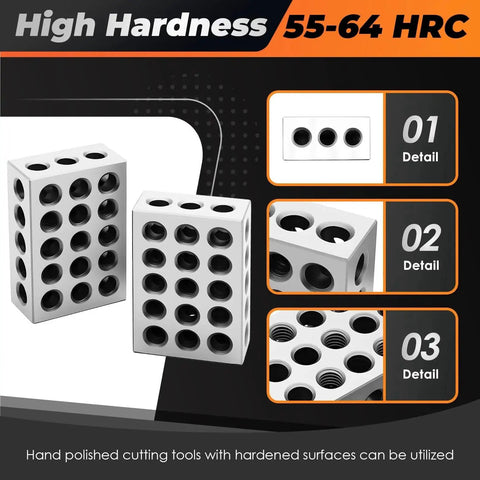 1-2-3 Inch Block Set With 23 Holes.0002 Inch Tolerance, Precision Ground And Case Hardened On All Sides