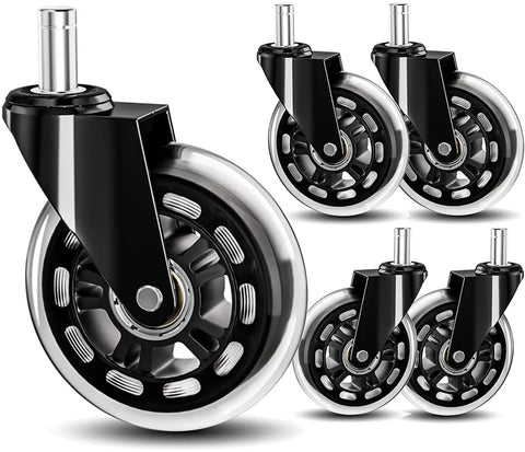 3 Inch Office Chair Caster Wheels Rubber Heavy Duty Replacement Set Of 5 Universal 11mm Stem Fit For Hardwood Floors And Carpets