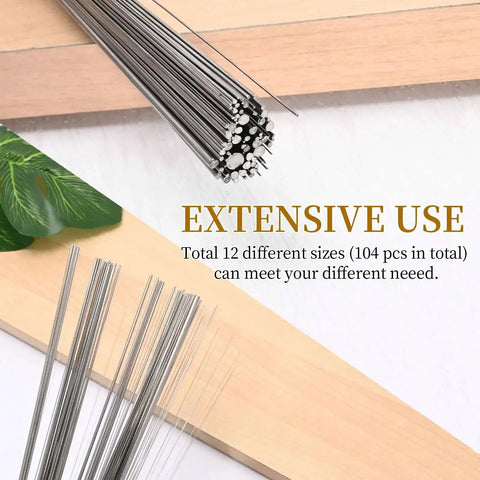104 Pcs 40 Cm 304 Stainless Steel Spring Wire Set With 12 Diameters From 0.3mm To 3mm For Drift Punches DIY Crafts Model Making Jewelry And Engineering Projects High Hard Full Hard Spring Steel Wire shown.