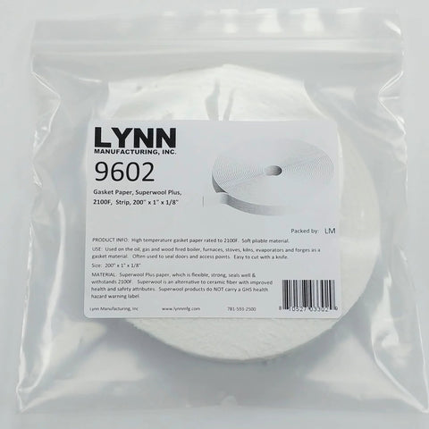 Lynn 9602 gasket paper strip, white ceramic fiber alternative, 2100F rated, 200 in x 1 in x 1/8 in, in bag