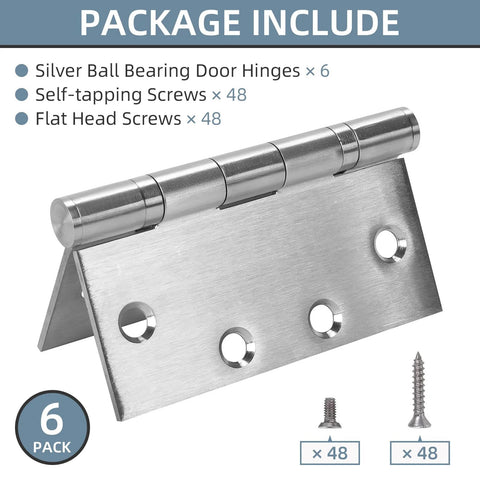 Door hinge 4.5 x 4.5 in, stainless steel with brushed nickel finish, 6-pack with screws