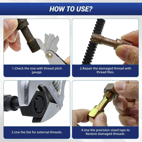 Step-by-step guide using 61 Piece Thread Repair Kit For Auto Mechanics And DIYers With Taps Dies Files And Pitch Gauges