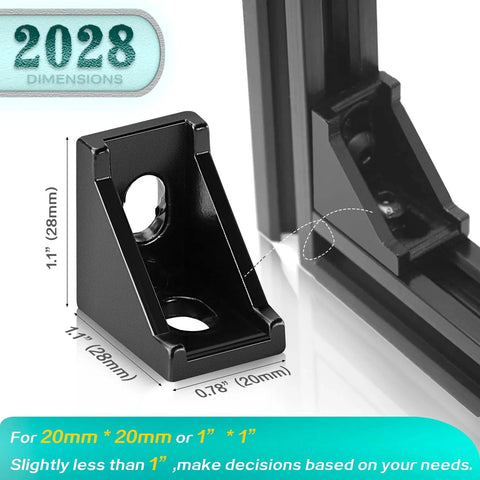 Close-up of a corner bracket from the 2020 Series Aluminum Extrusion Profile Connector Kit for 20mm rails, used for 90-degree assembly.