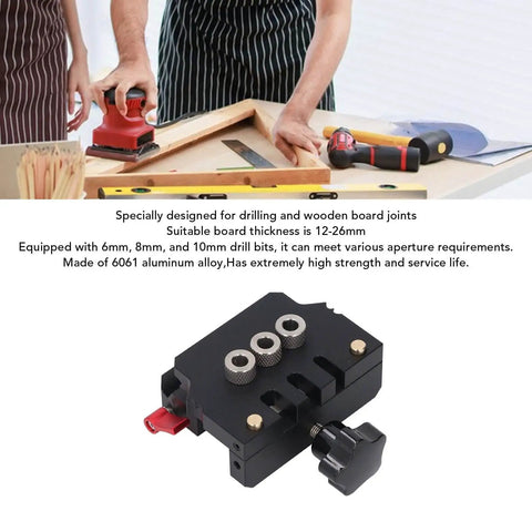 Self Centering Doweling Jig Kit With Aluminum Alloy Body For Woodworking Projects And Flat Pack Furniture Assembly displayed