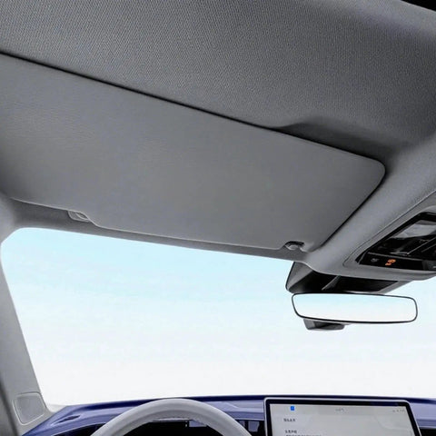 Installed gray mesh headliner fabric with foam backing 54x60 interior roof replacement inside vehicle.
