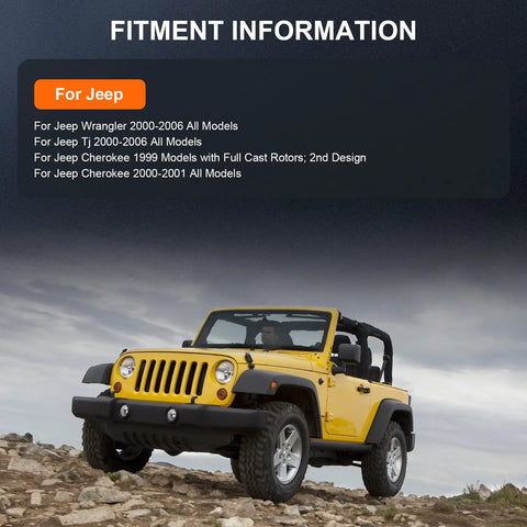 Yellow Jeep Wrangler on rocky terrain, fitment information for Front Wheel Bearing And Hub Assembly 513158 Kit 5 Lug Without ABS Beefed Up