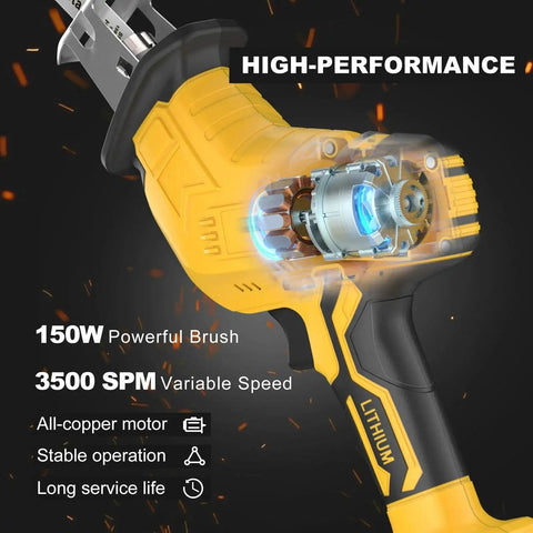 Cordless Reciprocating Saw Kit With 4 Blades For Wood Metal PVC Compatible With Dewalt 20V Batteries, 150W motor exposed
