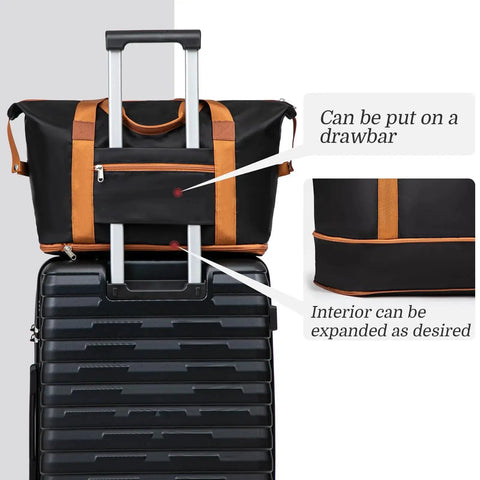 5 Piece Luggage Set With Spinner Wheels ABS Hard Case Suitcases showing black suitcase with travel backpack on top by Cosbarn