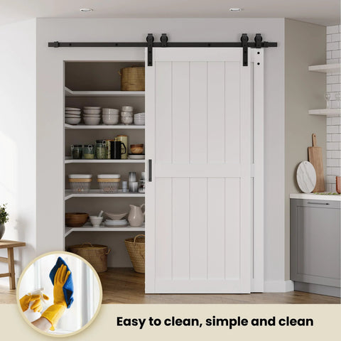 Space Saving Double MDF Sliding Barn Doors 48x96 With 8ft Bypass Hardware Kit, Waterproof, Easy Install, White Finish