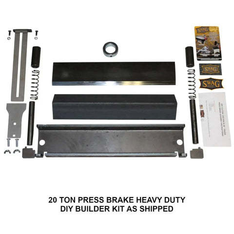 Off Road 20 Ton Press Brake Heavy Duty DIY Builder Kit components laid out for metalworking and sheet metal bending projects.