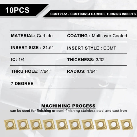 CCMT060204 carbide turning inserts with specifications for Lathe Boring Bar Set For Precision Internal Turning Four 95 Degree Boring Bars S07K S08K S10K S12M SCLCR06 Holders Ten CCMT0602 Carbide Inserts And Four T8 Wrenches Pro Grade Shop Ready Kit For Efficient Machining.
