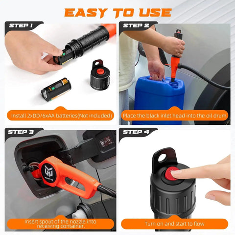 Instruction steps for using Beast Portable Fuel Transfer Pump with Battery Power for Gasoline Diesel Water Siphon Style 3.0 GPM Flow