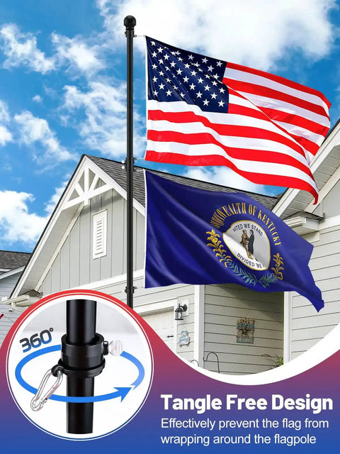 10 Ft In Ground Flag Poles Kit For Double Flag Display With Sturdy 5 Prong Base showing two flags outside a house