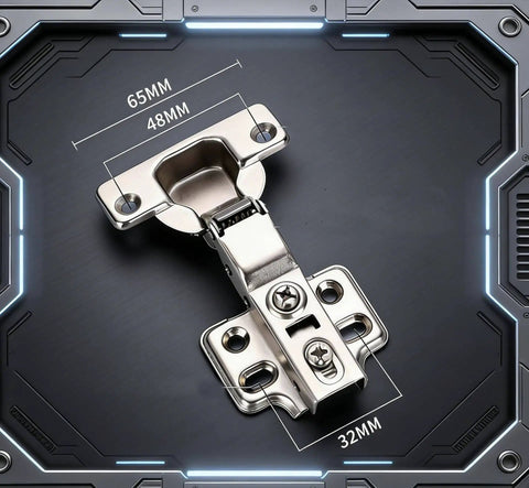Front view of 10 Pack Soft Close Concealed Cabinet Hinges For European Full Overlay Frameless Cabinets with detailed measurements.