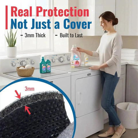 CSKY washer/dryer top cover mat for top-load machines, light gray fabric, 25.5 x 17.5 in, 3mm thick, non-slip base