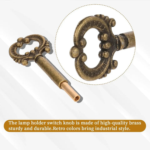 Close-up of 4 Pack Antique Brass Lamp Knob Switch Replacement Set With Half Inch Extensions For Floor And Table Lamps, Vintage Metal Socket Key