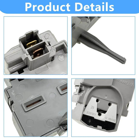 Close-up of Universal Refrigerator Start Relay and Overload Protector for 1/4 inch terminal models with detailed connections.