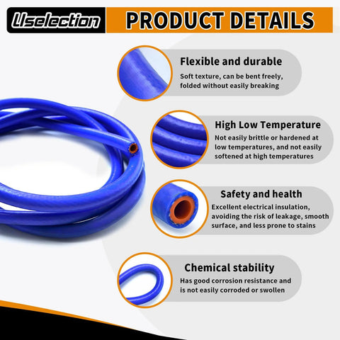 Blue silicone heater hose, 1/2 in ID, 5 ft, orange inner lining, reinforced high-temperature coolant/radiator hose
